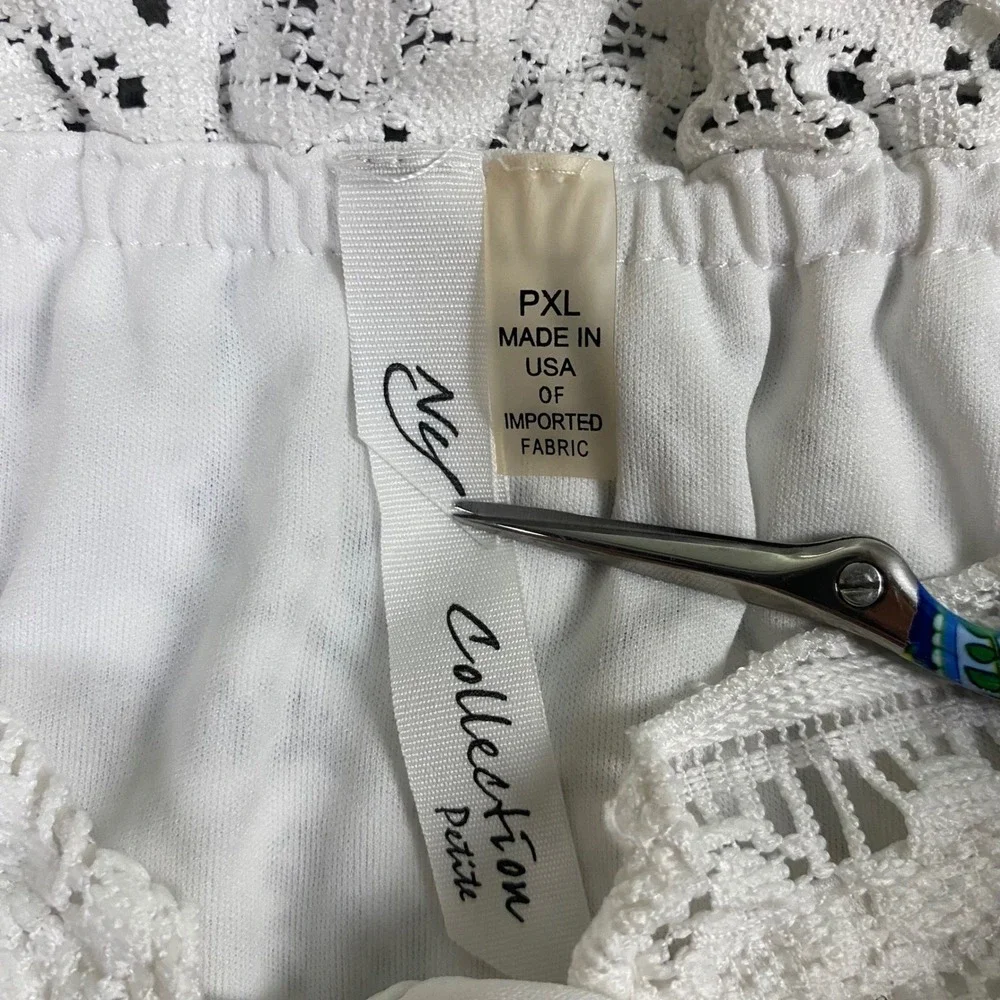 NY Collection Petite White Lace Peasant Blouse PXL Off Shoulder Short Sleeve Top